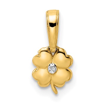 14k and White Rhodium Diamond-cut 4-Leaf Clover Pendant