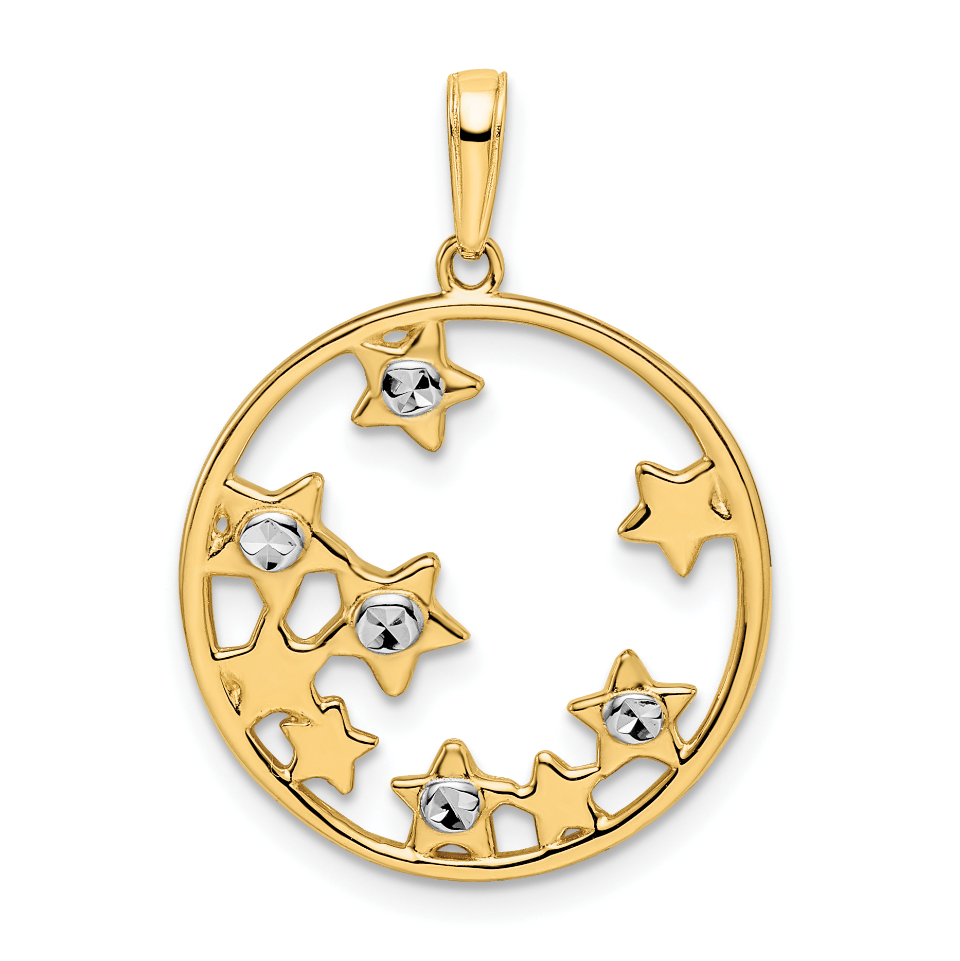 14k & White Rhodium D/C Stars Pendant - Quality Gold