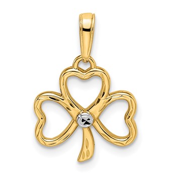 14k and White Rhodium Diamond-cut Clover Pendant