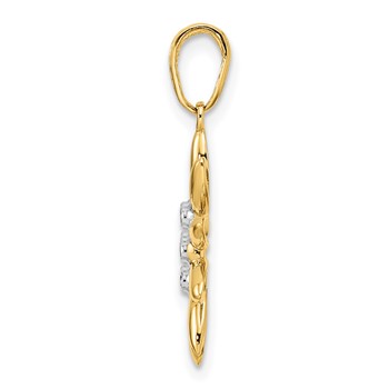 14K and White Rhodium Diamond-cut Flower Pendant — alternate view