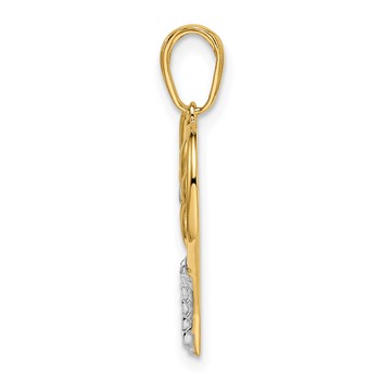 14k and White Rhodium Diamond-cut Floral Heart Pendant — alternate view