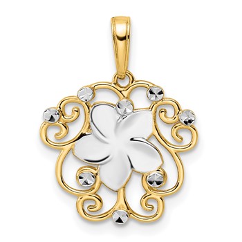 14k and White Rhodium Diamond-cut Floral Pendant
