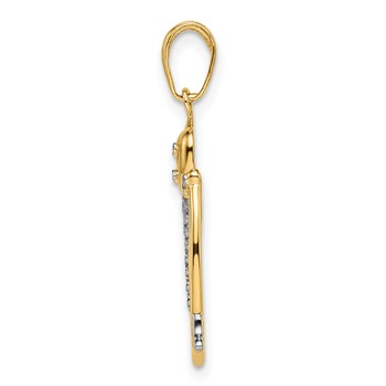 14k and White Rhodium Diamond-cut Cat Pendant — alternate view