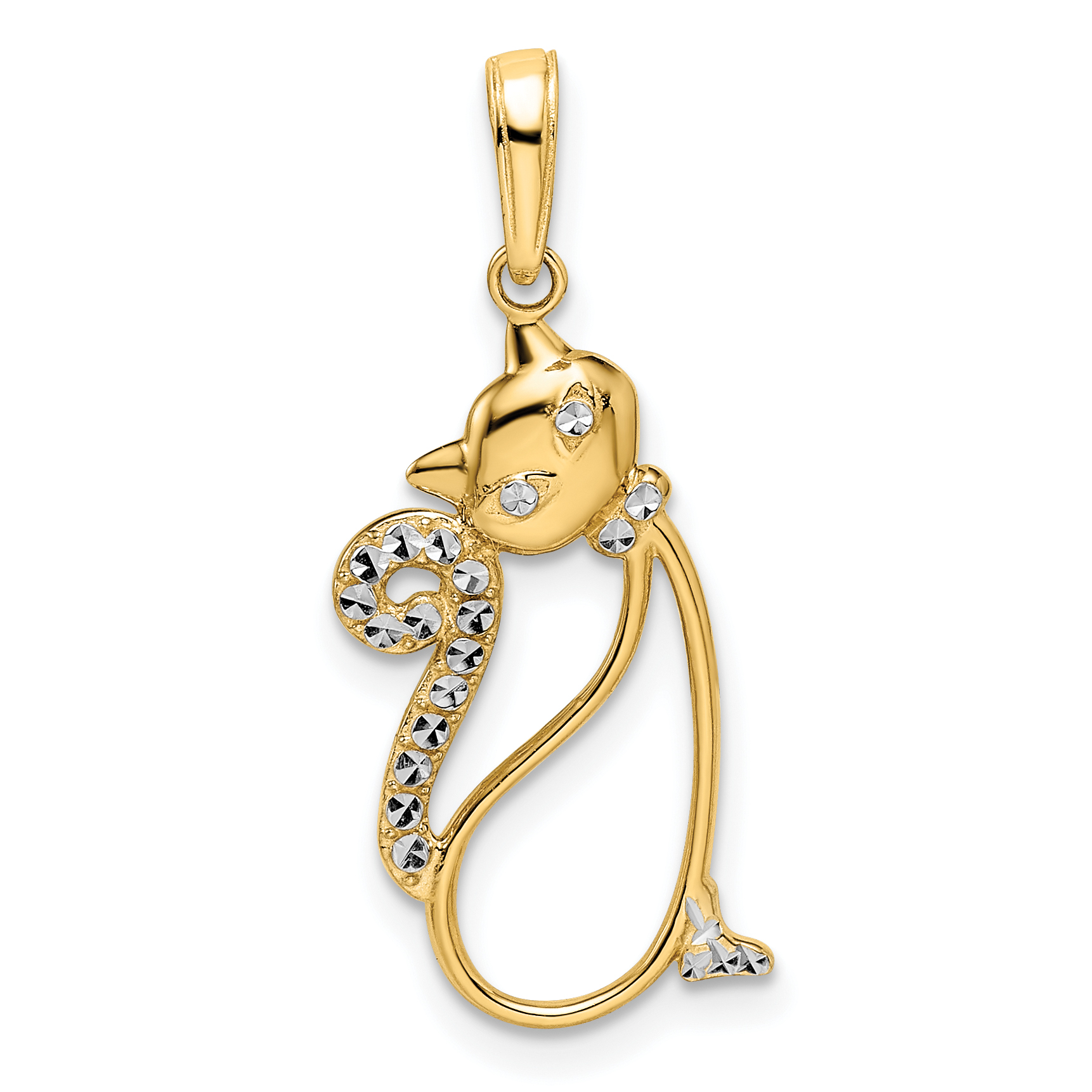 14k and White Rhodium Diamond-cut Cat Pendant - Quality Gold