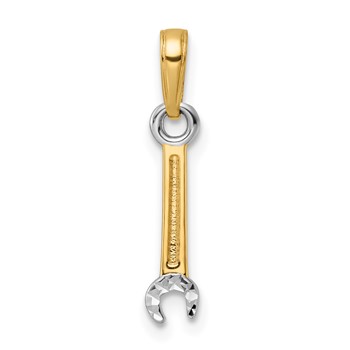 14k and White Rhodium Diamond-cut Wrench Pendant
