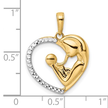 14k and White Rhodium Diamond-cut Mother and Baby Heart Pendant — alternate view