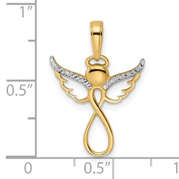 14K and White Rhodium Diamond-cut Infinity Angel Pendant — alternate view
