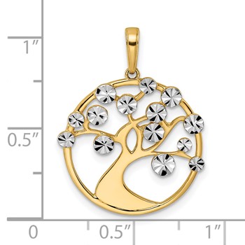 14K and White Rhodium Diamond-cut Tree of Life Pendant — alternate view