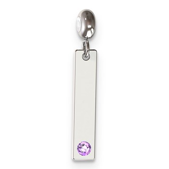 Sterling Silver Rhodium-plated MeMi June Crystal Bar Charm