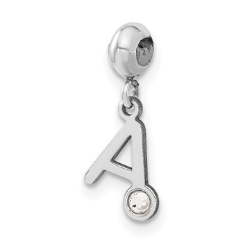 Sterling Silver Rhodium-plated MeMi Letter A with Crystal Charm