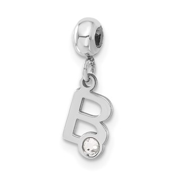 Sterling Silver Rhodium-plated MeMi Letter B with Crystal Charm