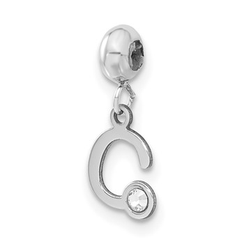Sterling Silver Rhodium-plated MeMi Letter C with Crystal Charm