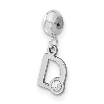 Sterling Silver Rhodium-plated MeMi Letter D with Crystal Charm