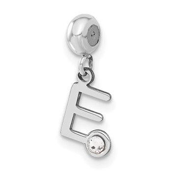 Sterling Silver Rhodium-plated MeMi Letter E with Crystal Charm