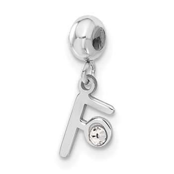 Sterling Silver Rhodium-plated MeMi Letter F with Crystal Charm