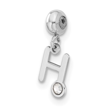 Sterling Silver Rhodium-plated MeMi Letter H with Crystal Charm