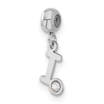 Sterling Silver Rhodium-plated MeMi Letter I with Crystal Charm