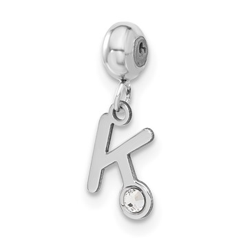 Sterling Silver Rhodium-plated MeMi Letter K with Crystal Charm