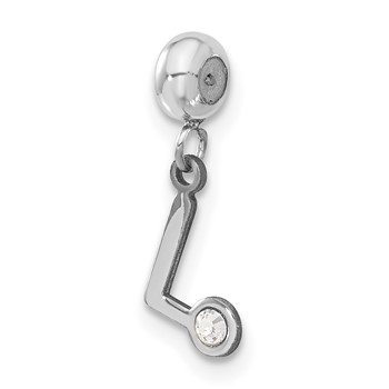 Sterling Silver Rhodium-plated MeMi Letter L with Crystal Charm