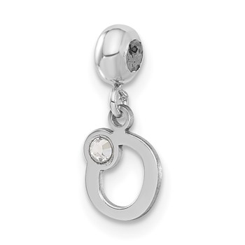 Sterling Silver Rhodium-plated MeMi Letter O with Crystal Charm