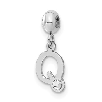 Sterling Silver Rhodium-plated MeMi Letter Q with Crystal Charm