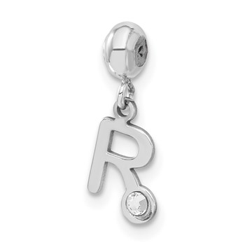 Sterling Silver Rhodium-plated MeMi Letter R with Crystal Charm