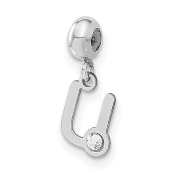 Sterling Silver Rhodium-plated MeMi Letter U with Crystal Charm