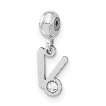 Sterling Silver Rhodium-plated MeMi Letter V with Crystal Charm
