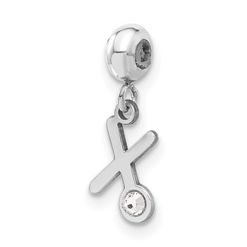 Sterling Silver Rhodium-plated MeMi Letter X with Crystal Charm