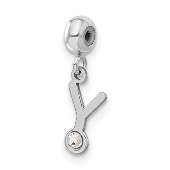 Sterling Silver Rhodium-plated MeMi Letter Y with Crystal Charm
