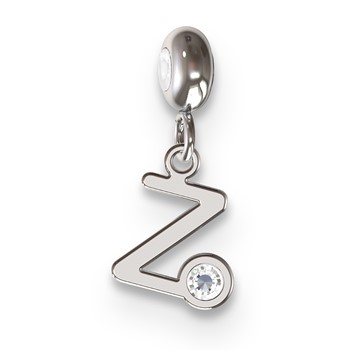Sterling Silver Rhodium-plated MeMi Letter Z with Crystal Charm