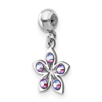 Sterling Silver Rhodium-plated MeMi Flower with Crystal Charm