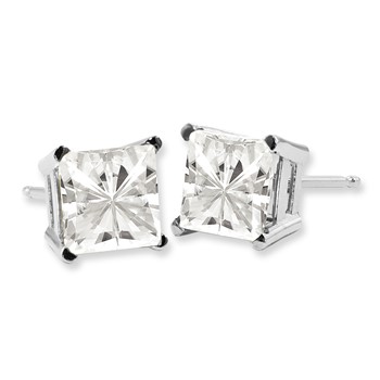 14K White Gold Moissanite 3.5mm Square Brilliant Friction Earrings