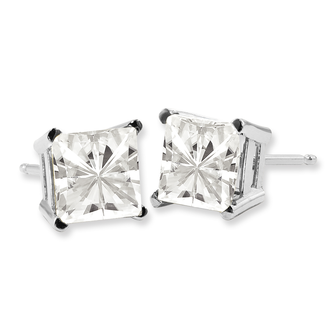 14K White Gold Moissanite 6.5mm Square Screw Back Earrings