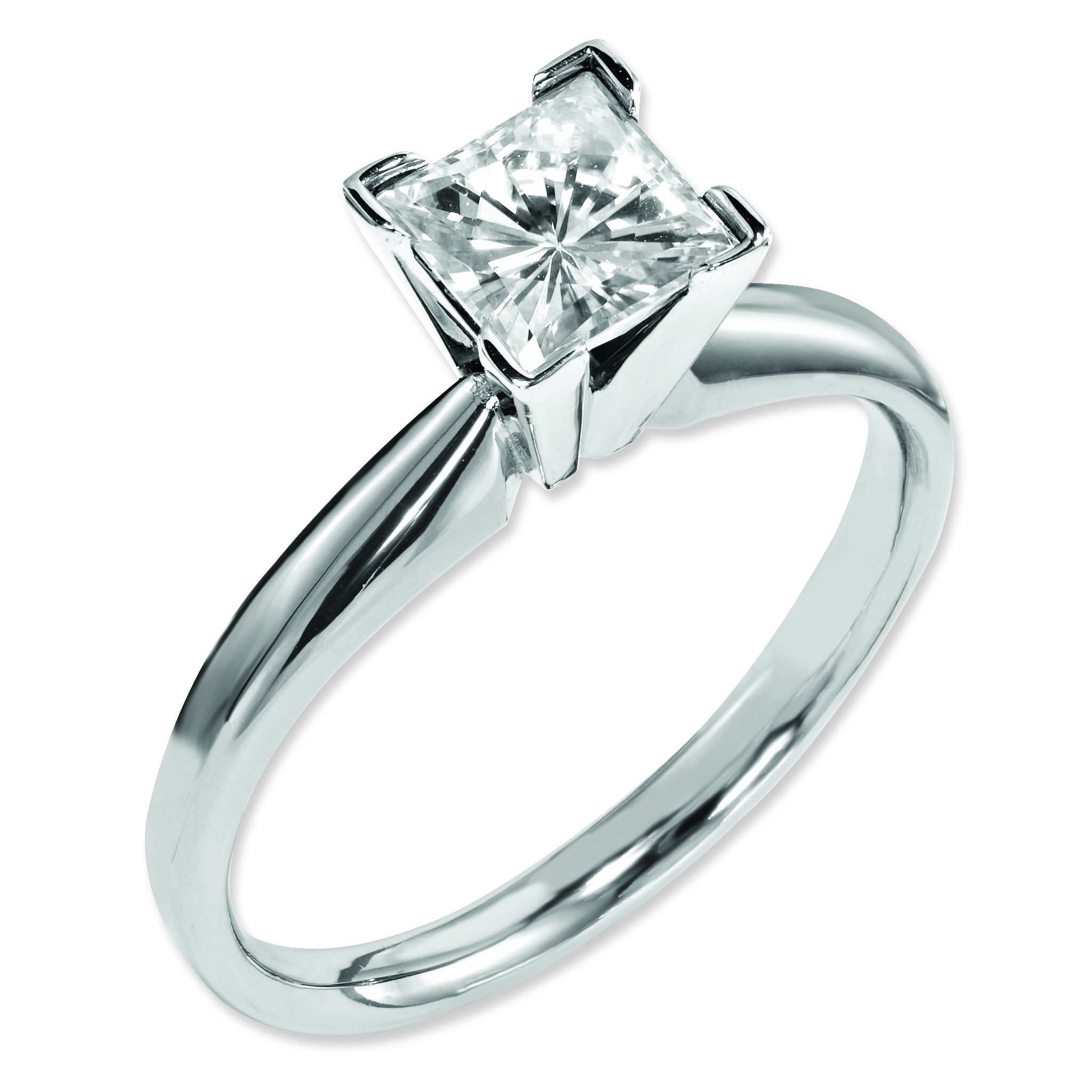 14K White Gold Moissanite 5mm Square Solitaire Ring