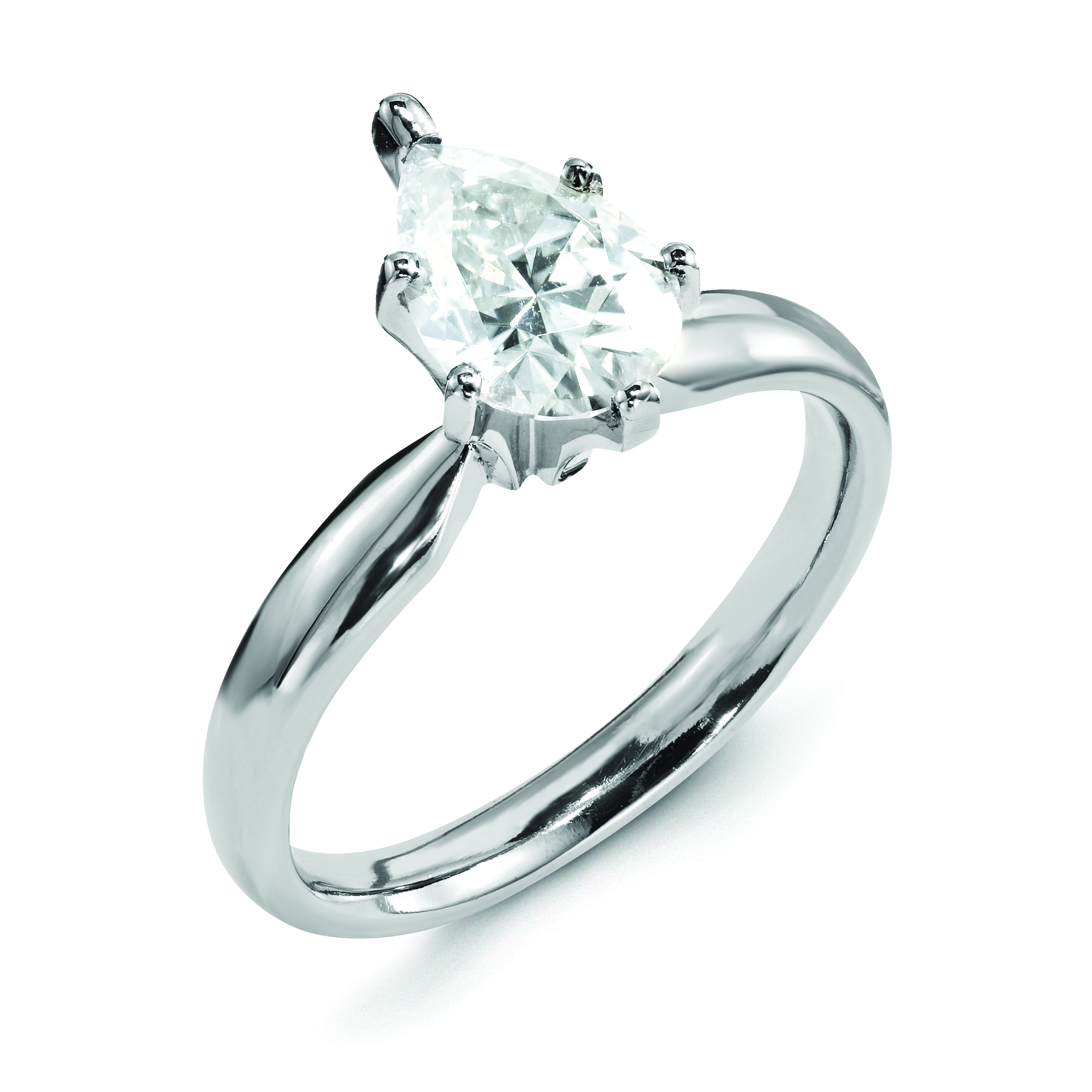 14K White Gold Moissanite 8x5mm Pear Solitaire Ring