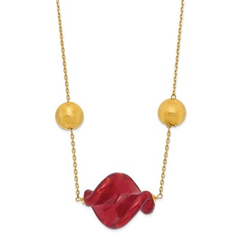 14ky Red & Gold Murano Glass Bead Necklace