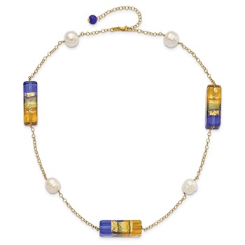 14ky FW Cultured Pearl & Murano Glass Bead Necklace — alternate view