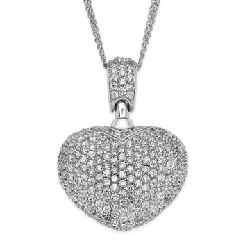 Sterling Silver Rhod Plated CZ Heart Multi Strand Necklace