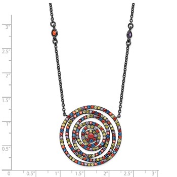 Sterling Silver Black-plated Mulicolored CZ Circular Necklace — alternate view