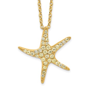 Sterling Silver Gold-plated CZ Starfish16 inch Necklace with 2 inch extension