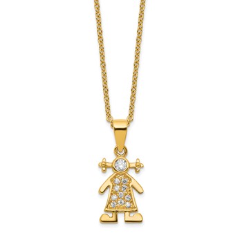 Brass Gold-plated Little People for Hope Girl CZ Pendant Necklace