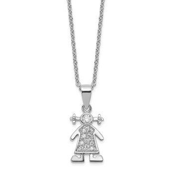 Brass Rhodium-plated Little People for Hope Girl CZ Pendant Necklace