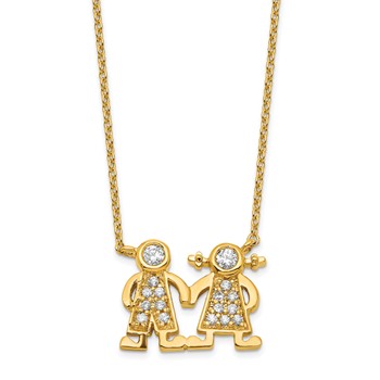 Brass Gold-plated Little People for Hope Boy and Girl CZ Pend Necklace