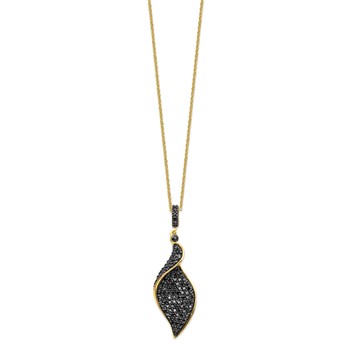 Sterling Silver Gold and Hematite-plated Black CZ Leaf Drop 18in Necklace — alternate view