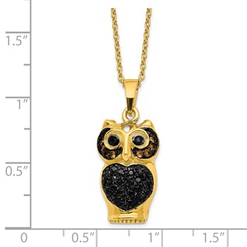 Sterling Silver Gold-tone Black Rhodium CZ Owl w/2 in ext Necklace — alternate view