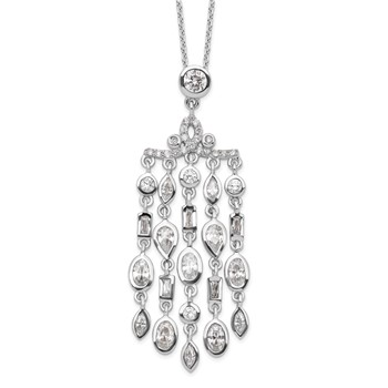Sterling Silver Rhodium Plated Bezel CZ Fancy Necklace