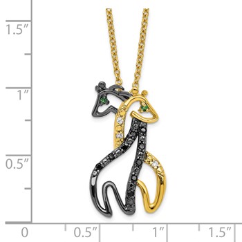 Sterling Silver Gold-plate Black,White,Green CZ Twin Giraffe Necklace — alternate view