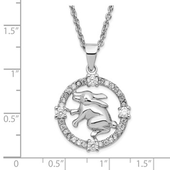 Sterling Silver Rhod Plated CZ Chinese Zodiac Rabbit Necklace — alternate view