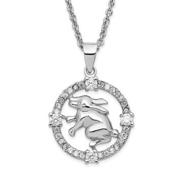 Sterling Silver Rhod Plated CZ Chinese Zodiac Rabbit Necklace